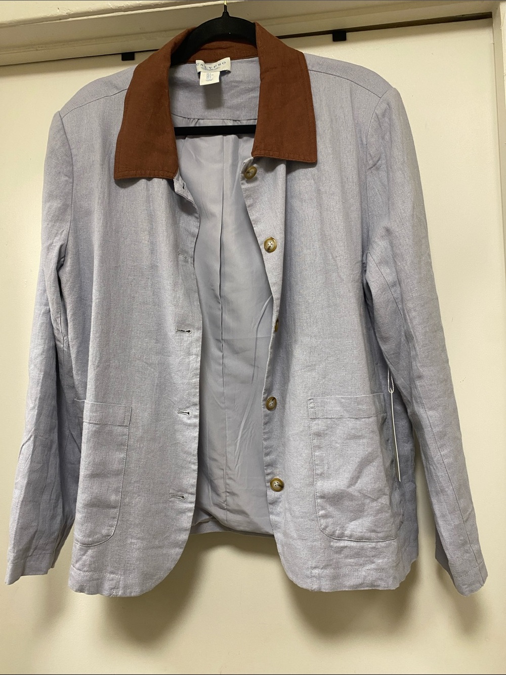 Calypso St. Barth Light Gray Blazer with Brown Collar
